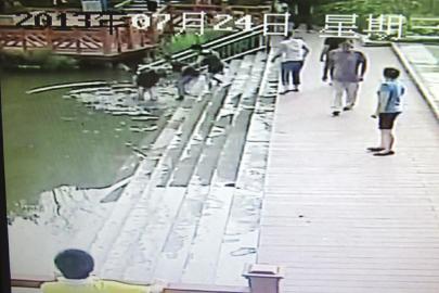 救人現(xiàn)場的視頻截圖。（監(jiān)控截圖）