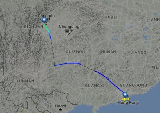  圖片來自航空網(wǎng)站flightradar24，圖顯示飛機安全降落成都
