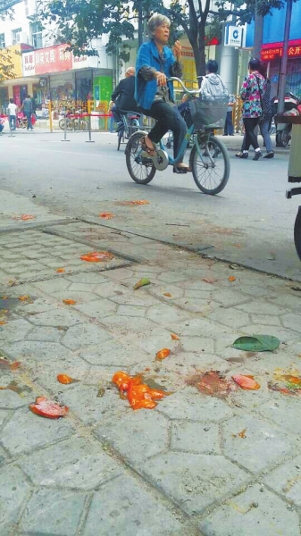 爛了一地的柿子影響市容，還常?；谷?。