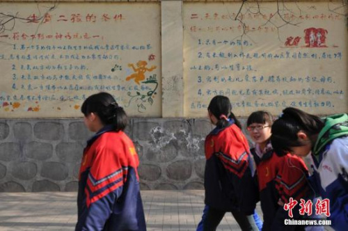 資料圖：“生育二孩條件”宣傳墻。中新社發(fā) 韋亮 攝