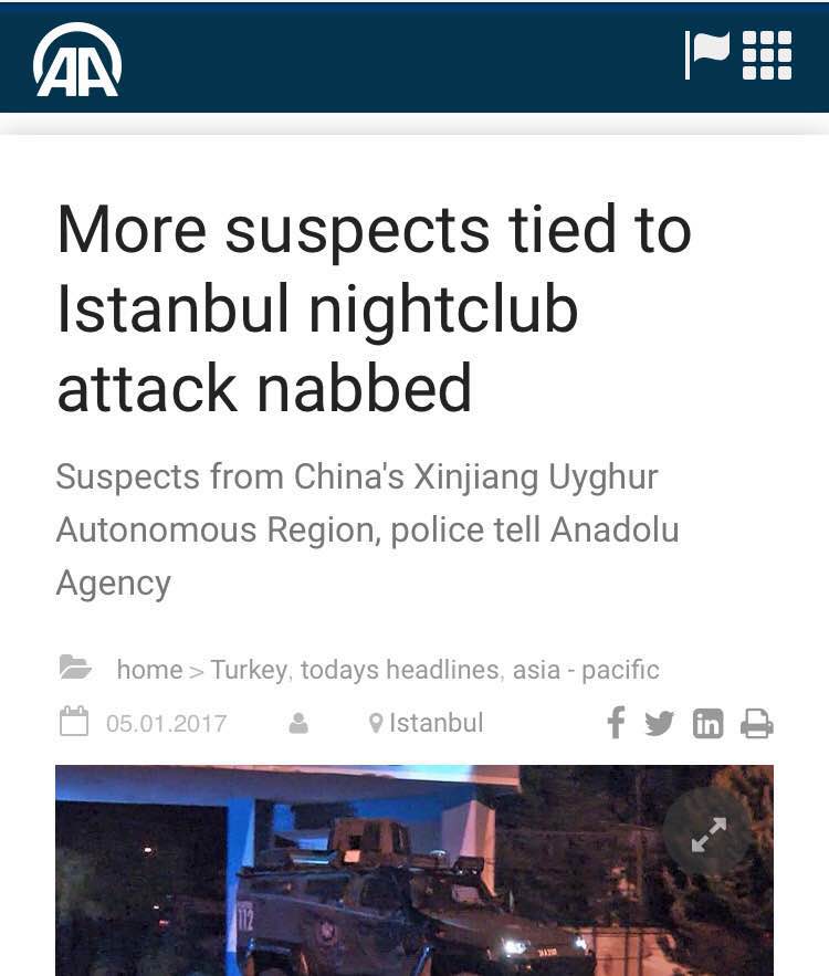 香港東網(wǎng)1月5日晚間報道稱，土耳其伊斯坦布爾元旦恐襲才發(fā)生數(shù)日，西部城市伊茲密爾周四發(fā)生汽車炸彈襲擊，至少11人受傷，當中1人重傷，有目擊者稱現(xiàn)場傳出槍聲，警方證實4人死亡，包括2名行兇者及1名警員和法院職員。事發(fā)后不久，土耳其國營媒體阿納多盧通訊社報道稱，該國警察拘押了幾人，他們是來自中國。