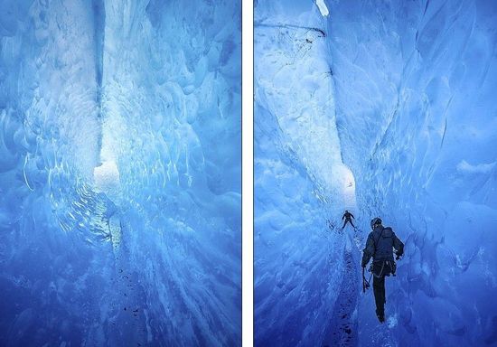 梅里格特別喜歡探索冰川。當(dāng)太陽高高升起后，可以看到冰反射出的壯觀美景。