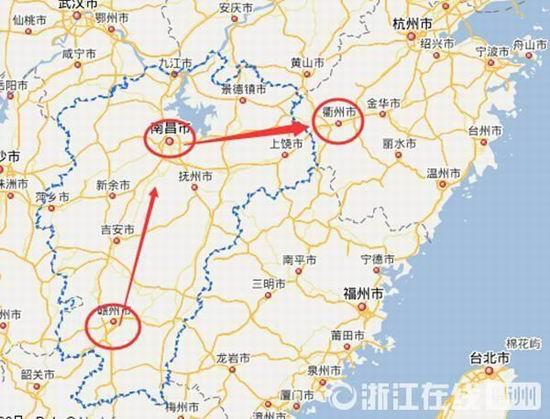 贛州到南昌高速公路400公里左右，南昌到浙江江山高速公路400多公里