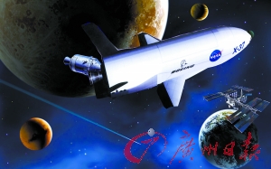 　美國X—37B宇宙飛船在太空中。（合成圖片）