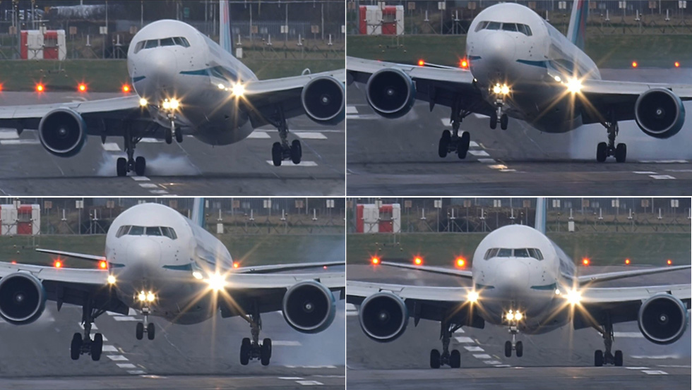 英國(guó)客機(jī)劇烈搖擺砸向跑道 英國(guó)客機(jī)劇烈搖擺砸向跑道